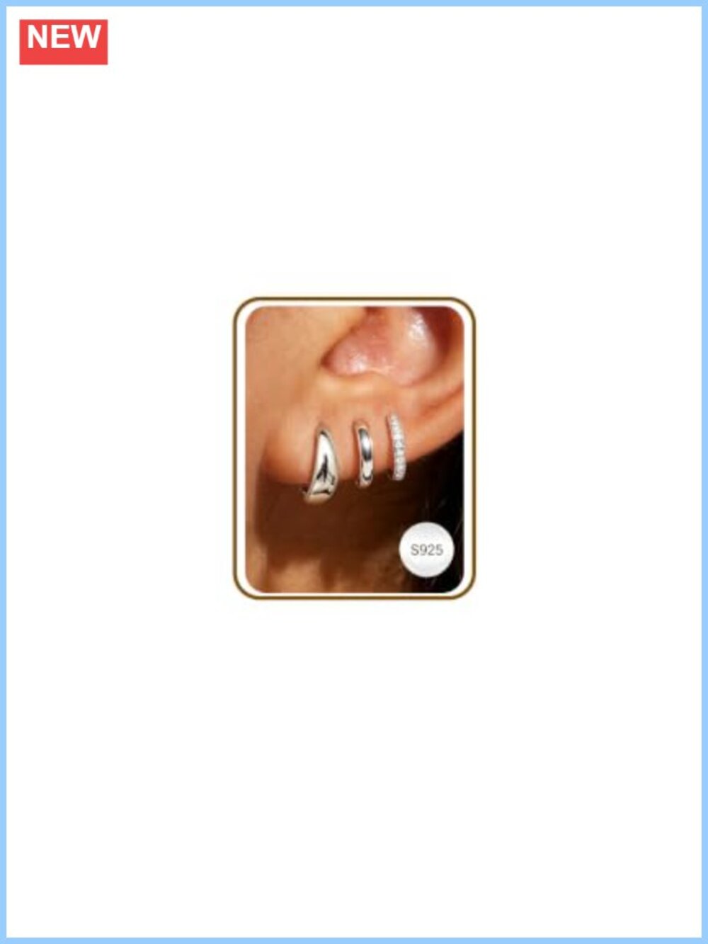 925 Sterling Silver Huggie Hoop Earrings 14K Gold Plated Set